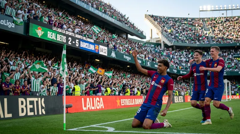 Lamine Yamal Real Betis - Barselona matçında qol sevinci zamanı (2-5)